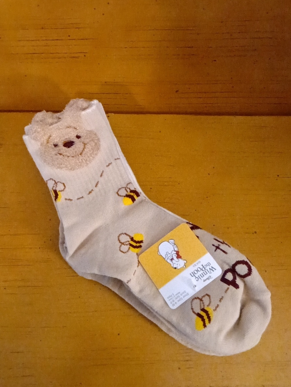 Disney Beige Crew Socks with Bee & Teddy Detail